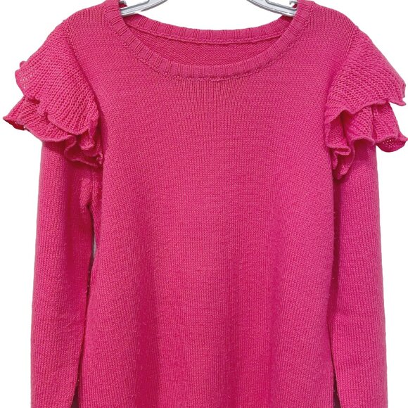 Girls’ Ruffle Shoulder Knit Sweater – Hot Pink – Size 9/10 - Picture 2 of 7